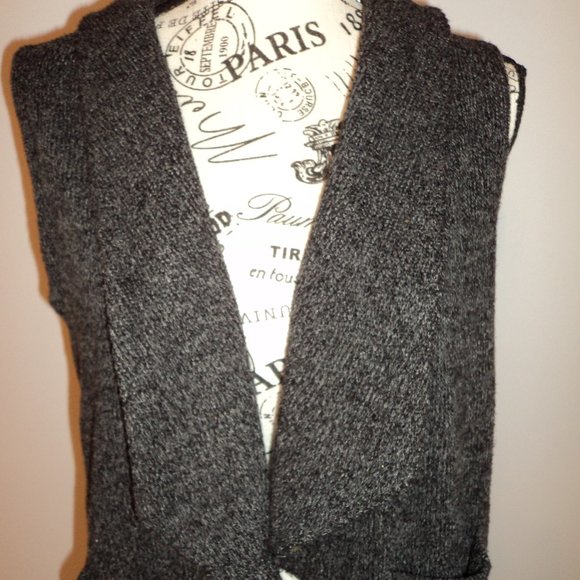 Loft Women's Size Small Sweater Vest Black Gray Sleeveless Pockets Collar - Picture 2 of 8